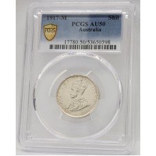 AUSTRALIA 1917 . ONE 1 SHILLING . PCGS AU50